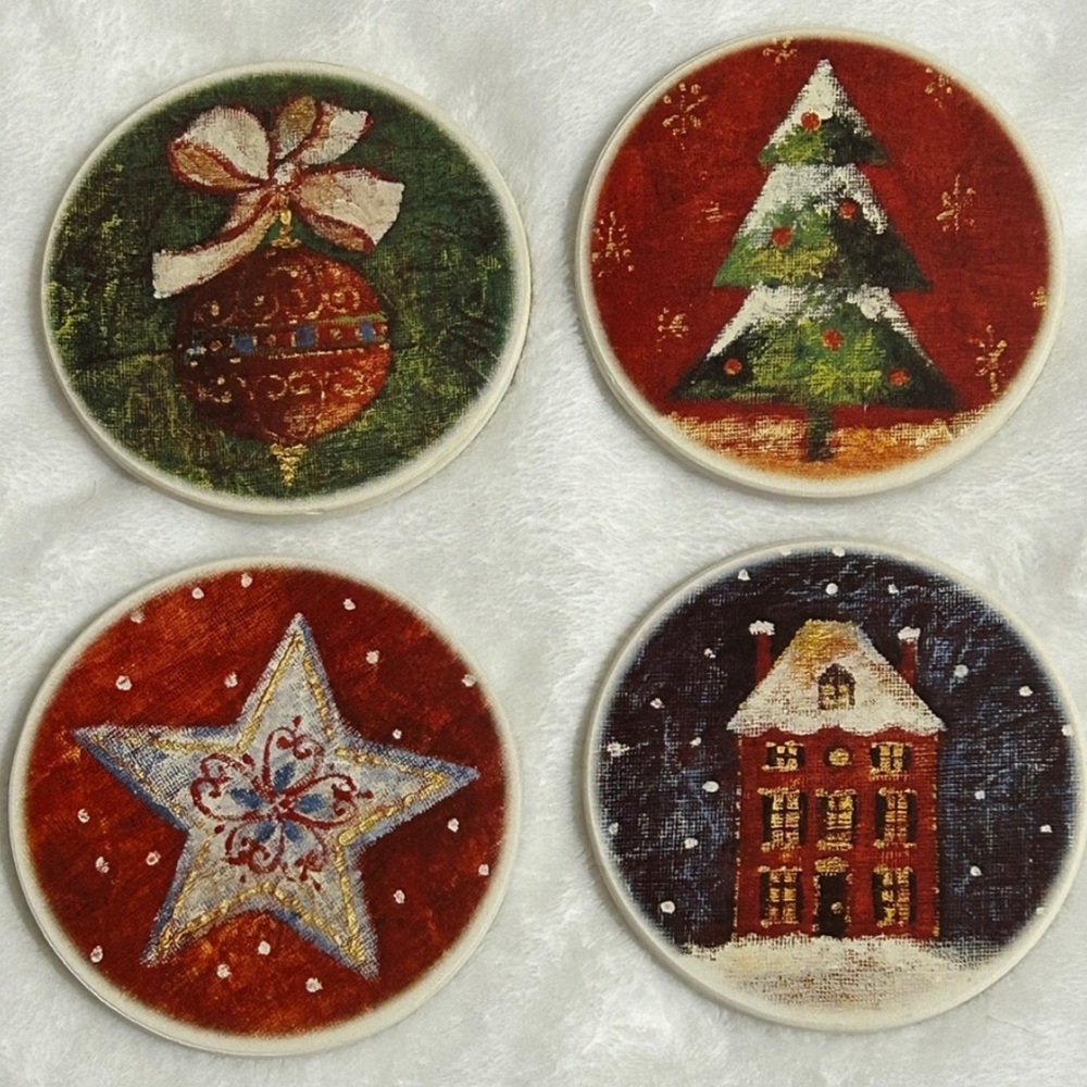 NIB Soapstone Festive Holiday Coaster Set of Four Designs